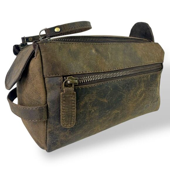 Komal’s Passion Leather Other - Komal C Buffalo Leather Toiletry Travel Bag Dopp Kit Pouch Case Organizer